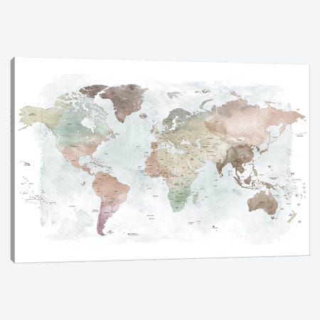 World Map Detailed III Canvas Print #APV146} by ArtPrintsVicky Canvas Art Print