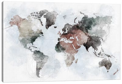 World Map Urban Canvas Art Print - Abstract Maps Art