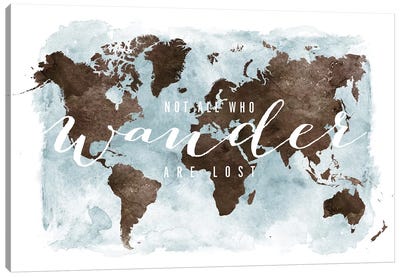 World Map Not All Who Wander III Canvas Art Print - Best Selling Map Art