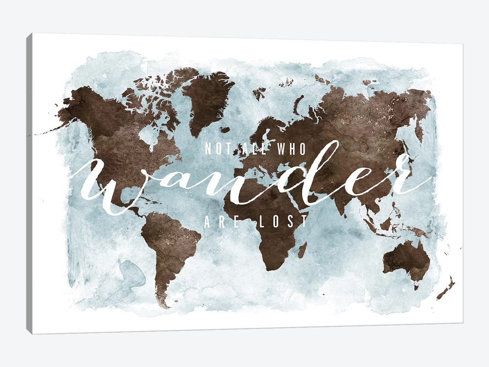 World Map Not All Who Wander III by ArtPrintsVicky 1-piece Canvas Art
