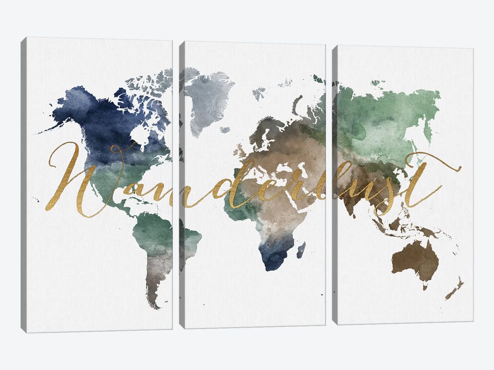 World Map Wanderlust XII by ArtPrintsVicky 3-piece Canvas Artwork