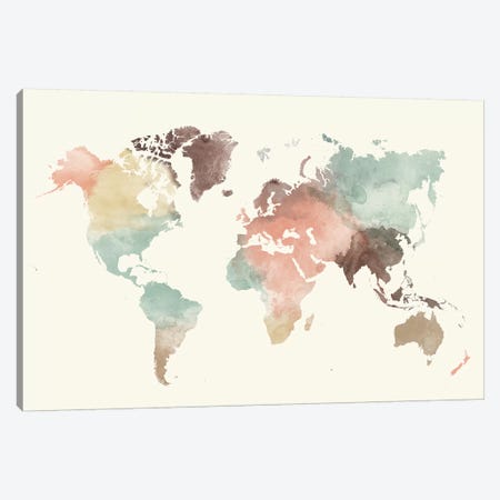 World Map Pastel Cream Canvas Print #APV153} by ArtPrintsVicky Canvas Print