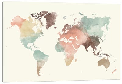 World Map Pastel Cream Canvas Art Print - ArtPrintsVicky
