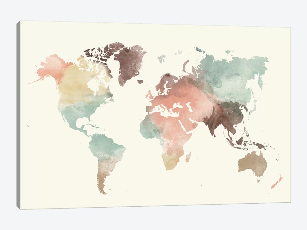 World Map Pastel Cream by ArtPrintsVicky 1-piece Art Print