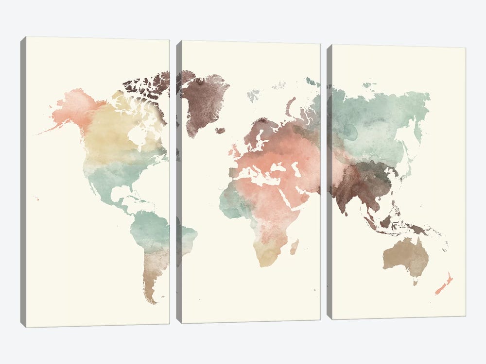 World Map Pastel Cream by ArtPrintsVicky 3-piece Art Print