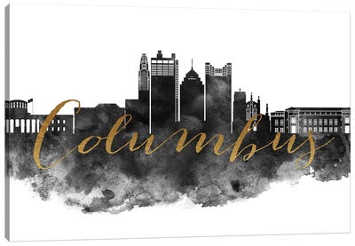 Columbus Ohio Skyline Canvas Art Print - Black, White & Gold Art