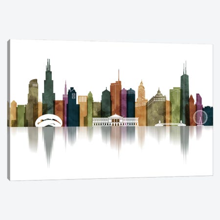 Chicago Skyline Watercolour Canvas Print #APV172} by ArtPrintsVicky Art Print