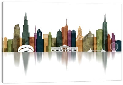 Chicago Skyline Watercolour Canvas Art Print - Chicago Skylines