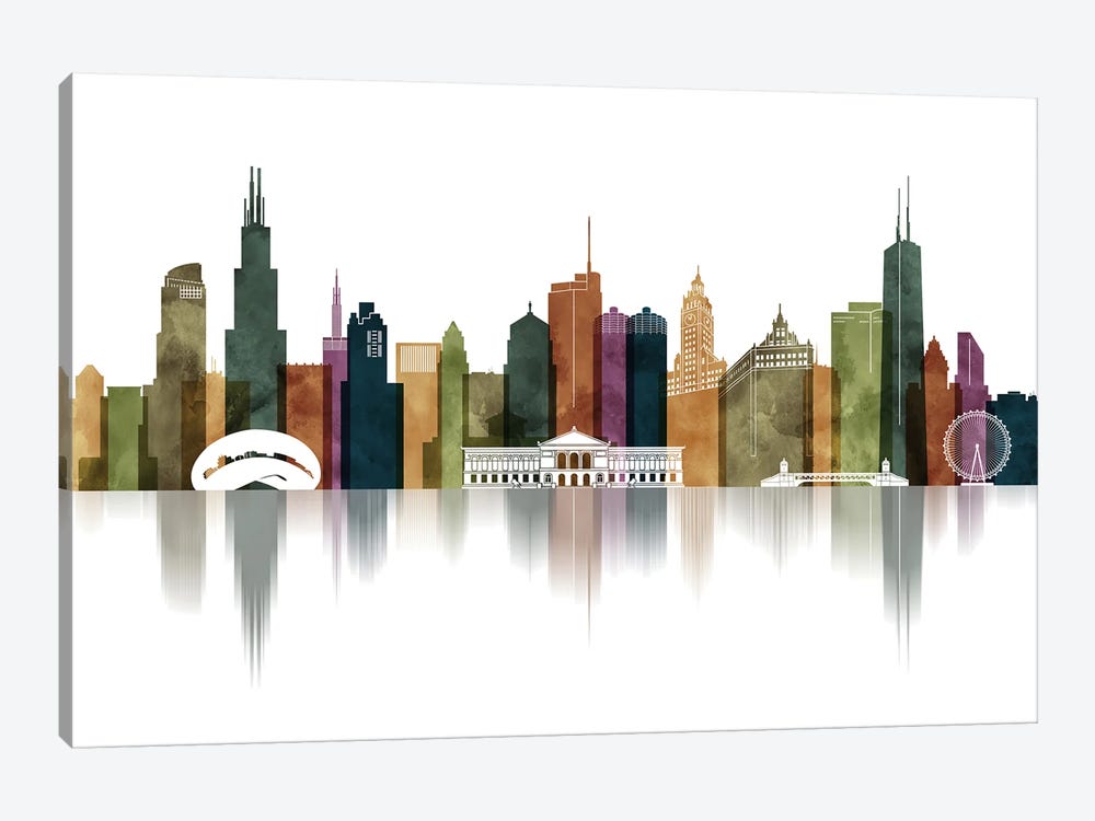 Chicago Skyline Watercolour by ArtPrintsVicky 1-piece Canvas Artwork