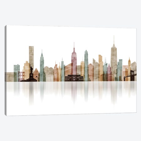 New York City Skyline Watercolour Canvas Print #APV173} by ArtPrintsVicky Canvas Print