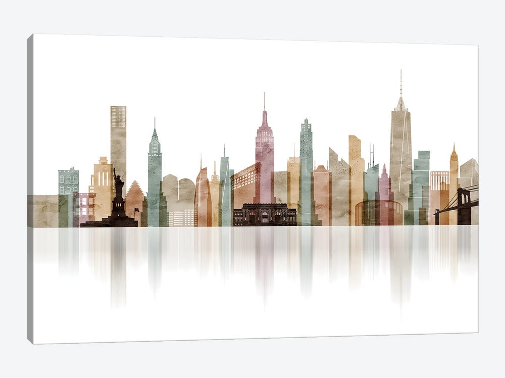New York City Skyline Watercolour by ArtPrintsVicky 1-piece Canvas Print