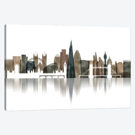 London Skyline Watercolour Canvas Print #APV174} by ArtPrintsVicky Canvas Art