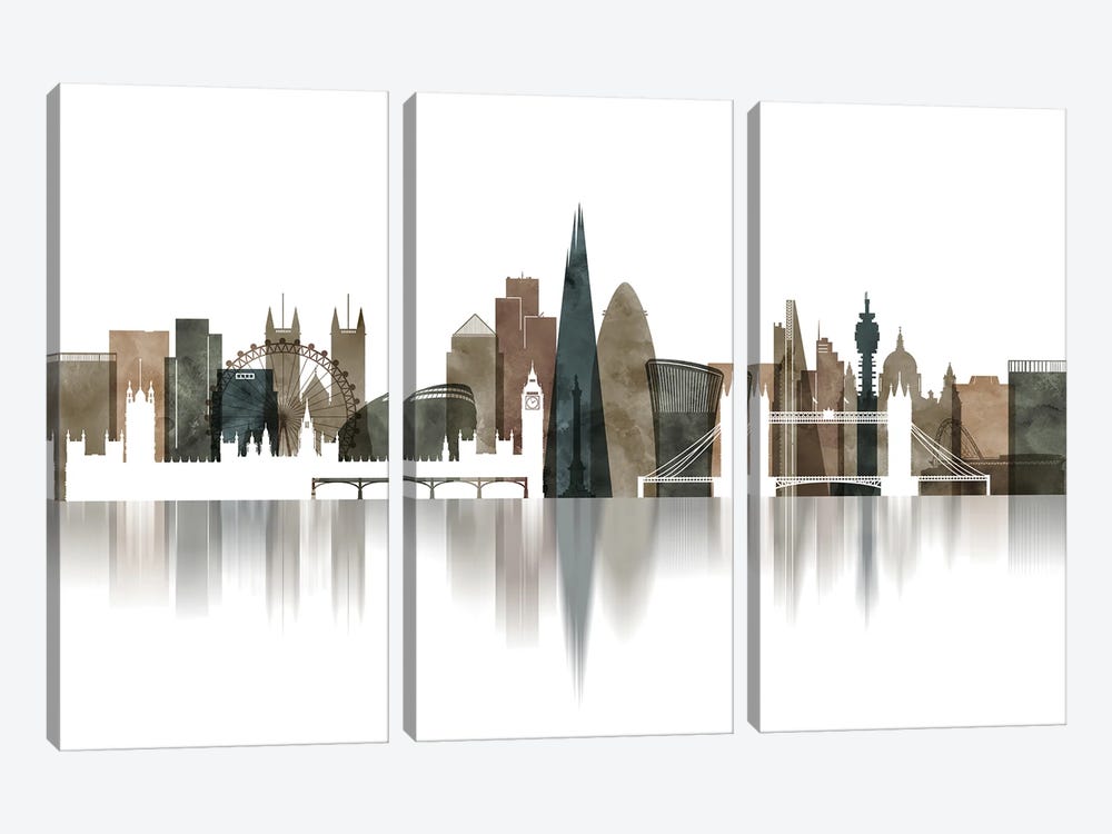 London Skyline Watercolour by ArtPrintsVicky 3-piece Canvas Wall Art