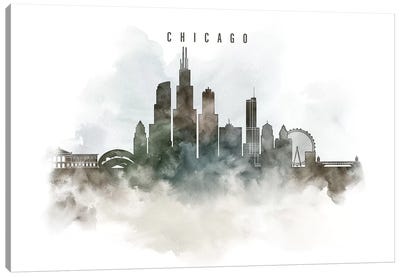 Chicago Watercolor Cityscape I Canvas Art Print - ArtPrintsVicky