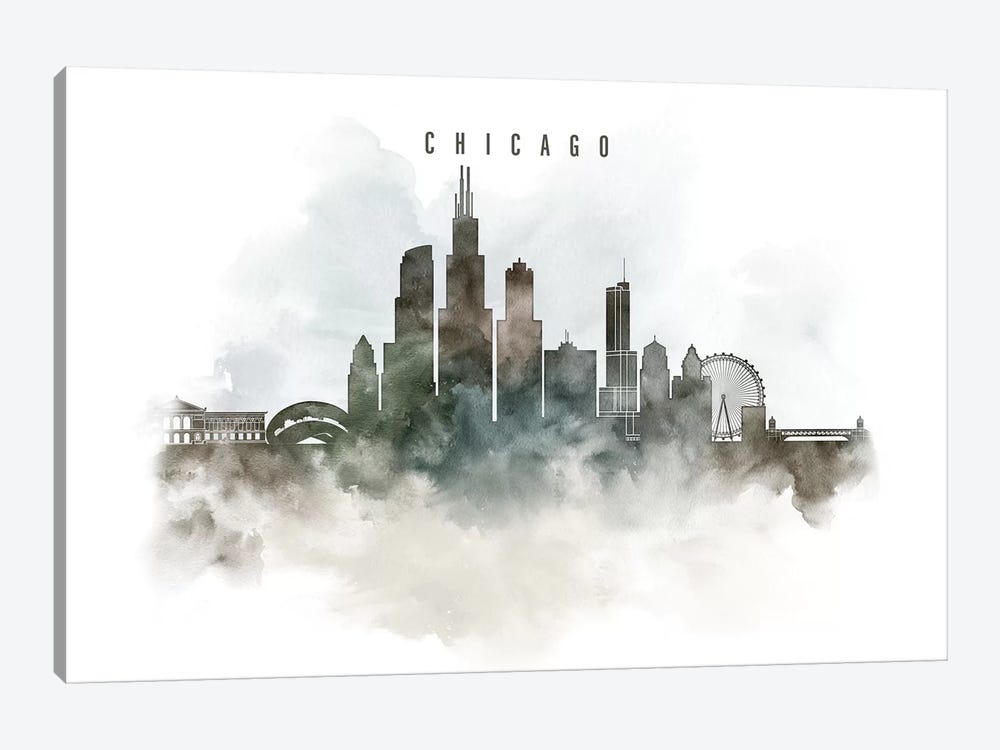 Chicago Watercolor Cityscape I by ArtPrintsVicky 1-piece Canvas Art