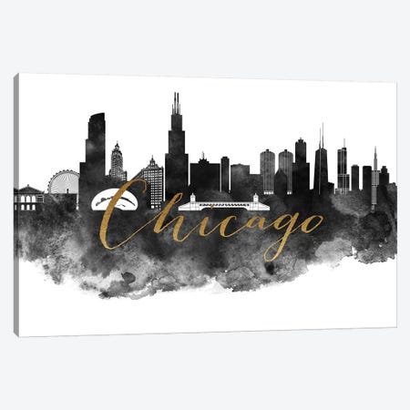 Chicago in Black & White Canvas Print #APV19} by ArtPrintsVicky Canvas Art Print