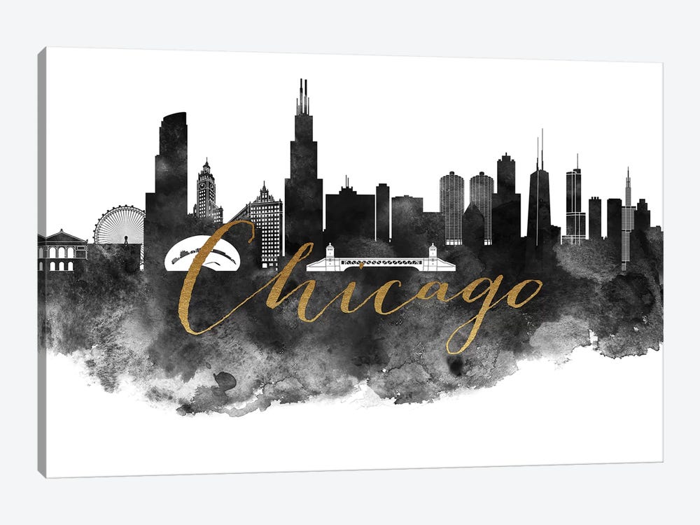 Chicago in Black & White by ArtPrintsVicky 1-piece Canvas Art Print