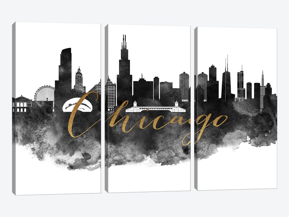 Chicago in Black & White by ArtPrintsVicky 3-piece Canvas Print