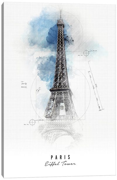 Eiffel Tower - Paris Canvas Art Print - Paris Typography