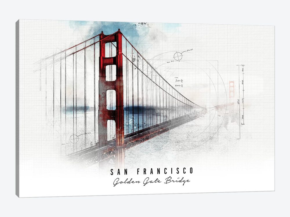 Golden Gate Bridge - San Francisco by ArtPrintsVicky 1-piece Canvas Art Print