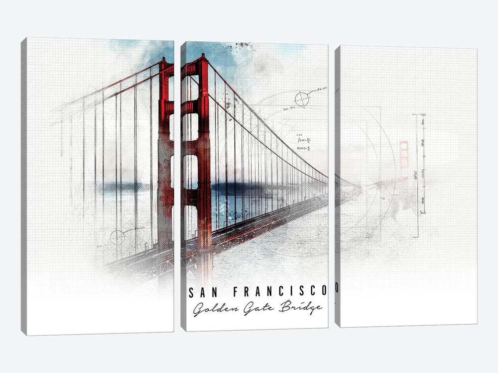 Golden Gate Bridge - San Francisco by ArtPrintsVicky 3-piece Canvas Print