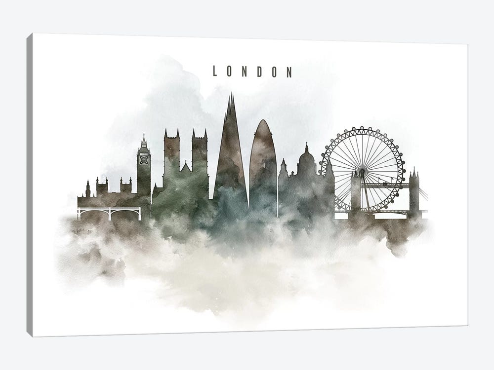 London Watercolor Cityscape Canvas - Canvas Art Print | Artprintsvicky