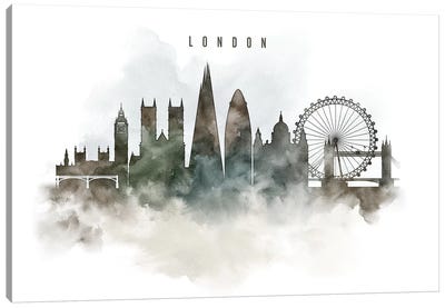London Watercolor Cityscape Canvas Art Print - ArtPrintsVicky