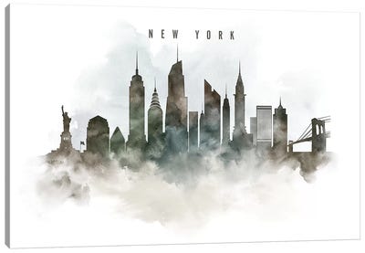 New York Watercolor Cityscape Canvas Art Print - ArtPrintsVicky
