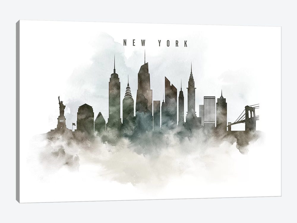 New York Watercolor Cityscape by ArtPrintsVicky 1-piece Canvas Art Print
