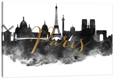 Paris in Black & White Canvas Art Print - Paris Typography