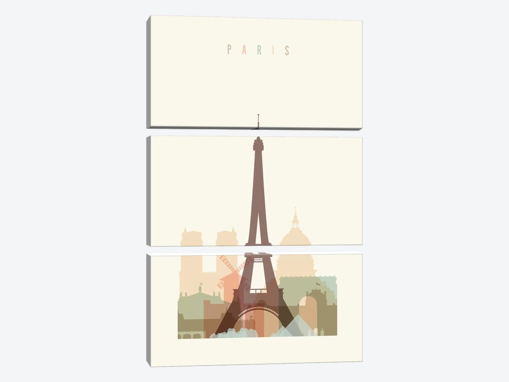 Paris Pastels in Cream by ArtPrintsVicky 3-piece Canvas Art