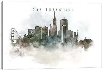 San Francisco Watercolor Cityscape Canvas Art Print - ArtPrintsVicky
