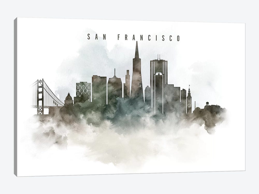 San Francisco Watercolor Cityscape by ArtPrintsVicky 1-piece Canvas Art Print