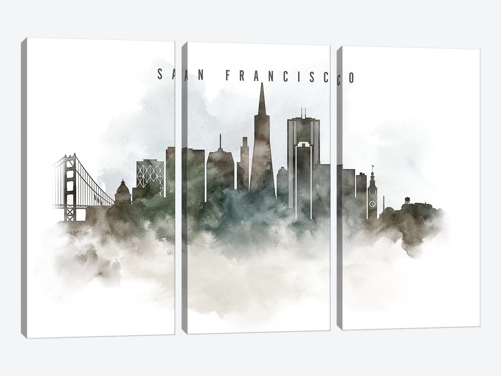 San Francisco Watercolor Cityscape by ArtPrintsVicky 3-piece Art Print