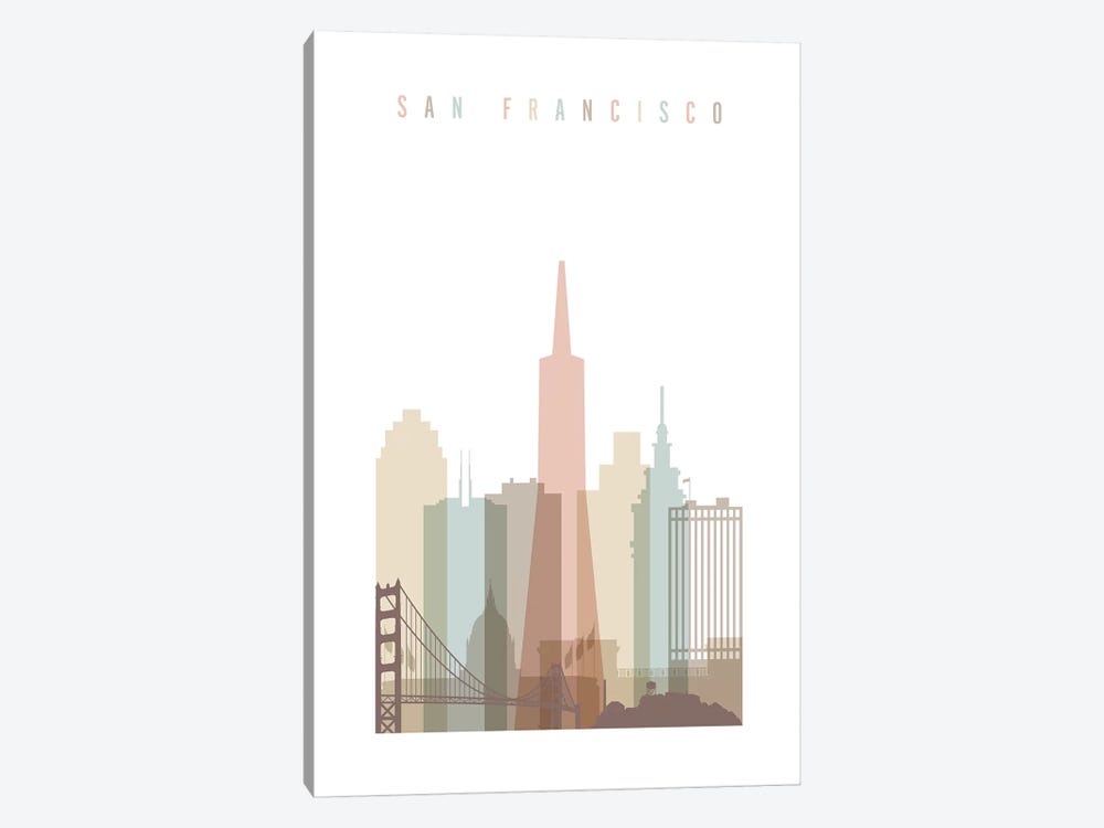 San Francisco Pastels in White by ArtPrintsVicky 1-piece Canvas Wall Art