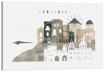 Santorini Watercolor Canvas Art Print - ArtPrintsVicky