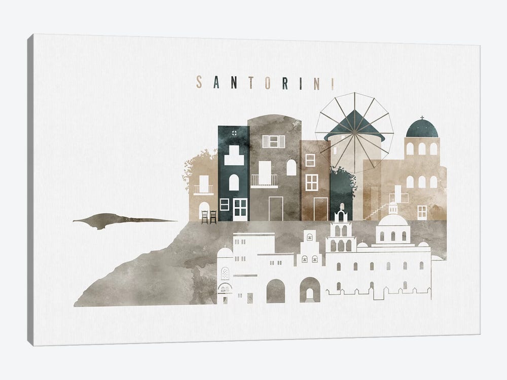 Santorini Watercolor by ArtPrintsVicky 1-piece Canvas Artwork
