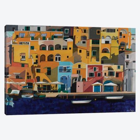 Procida And The Boats Canvas Print #APY12} by Anne du Planty Canvas Artwork