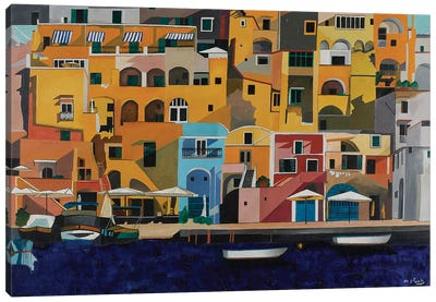 Procida And The Boats Canvas Art Print - Anne du Planty