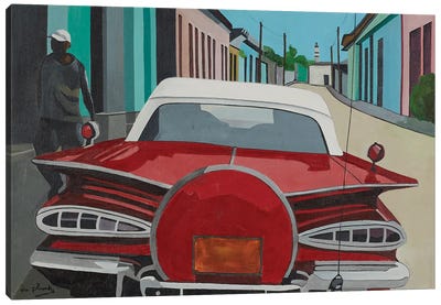 Red Car Canvas Art Print - Anne du Planty
