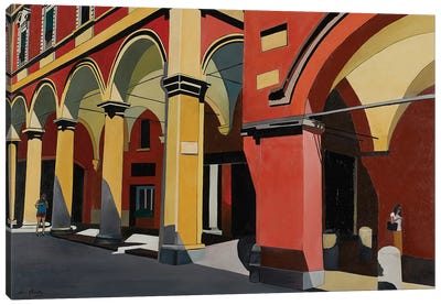 Walk In Bologna, Italy Canvas Art Print - Red Art