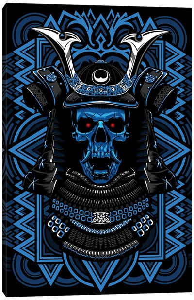 Samurai Blue Skull Canvas Art Print - Samurai Art