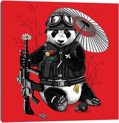 Panda Biker Canvas Art Print - Weapons & Artillery Art