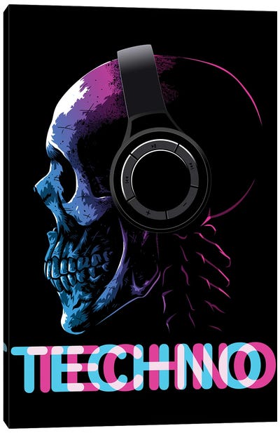 Techno Skull Canvas Art Print - Glitch Effect