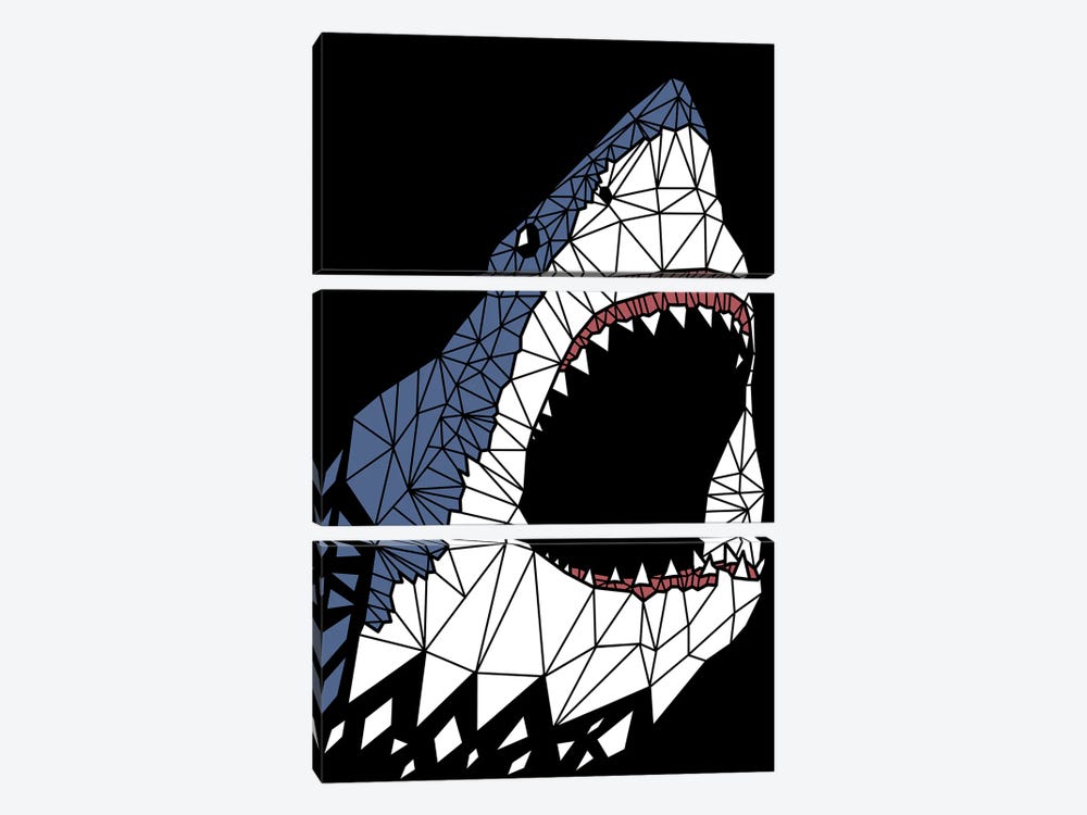 Geometric Great Shark by Alberto Perez 3-piece Canvas Art Print