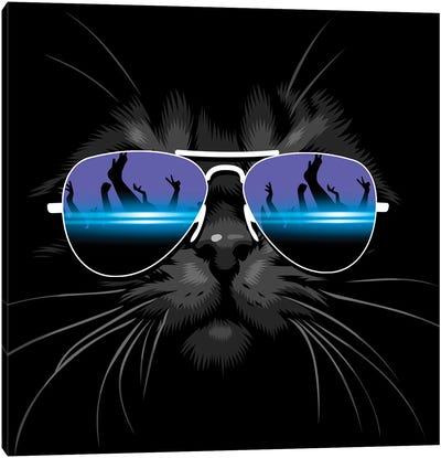 Techno Cat Canvas Art Print - Glasses & Eyewear Art
