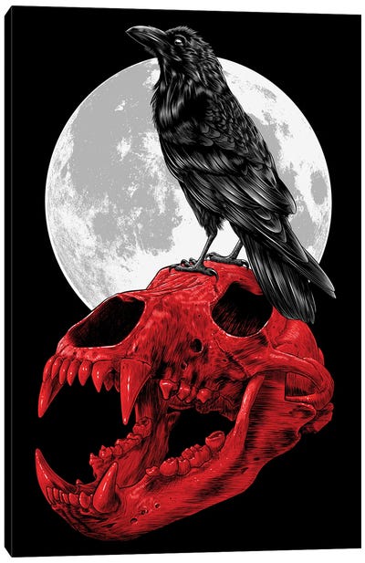 Skull Raven Blood Canvas Art Print - Raven Art