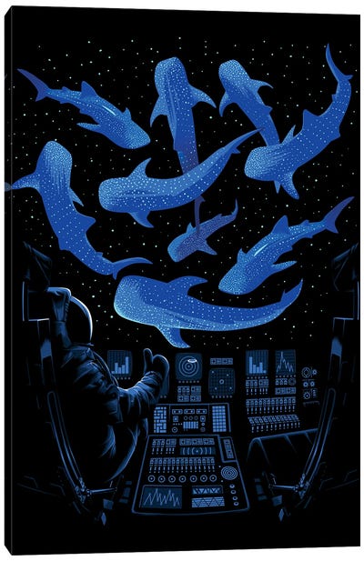Shark Whales Astronaut Canvas Art Print - Alberto Perez