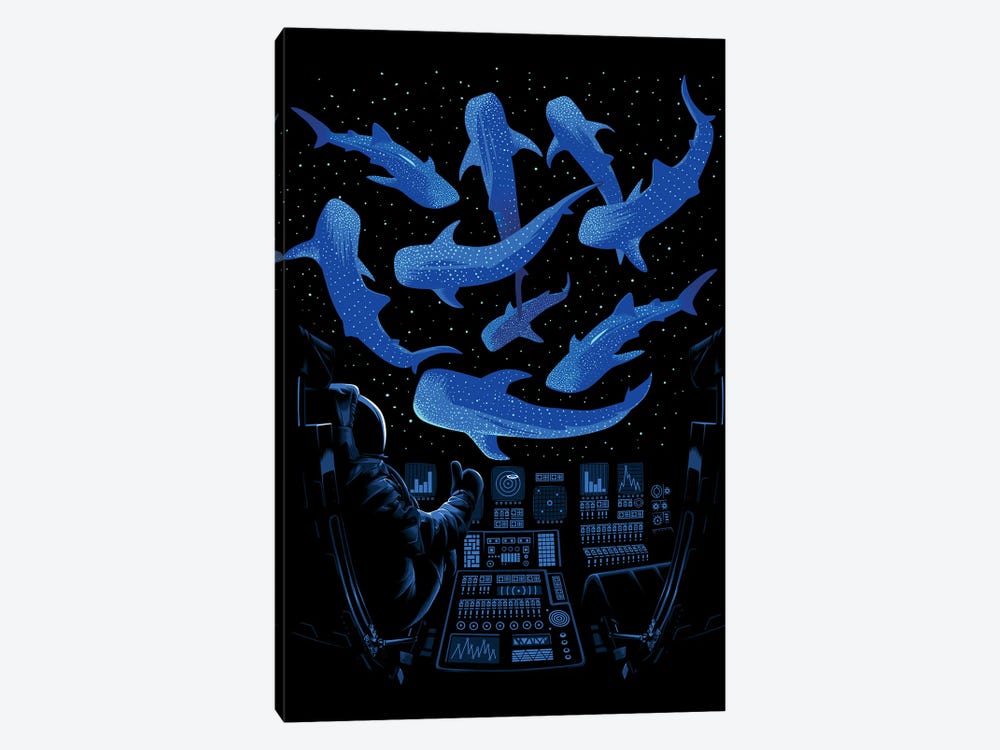 Shark Whales Astronaut by Alberto Perez 1-piece Canvas Art Print