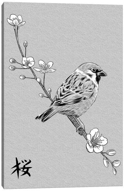 Kanji Sparrow Canvas Art Print - Sparrow Art